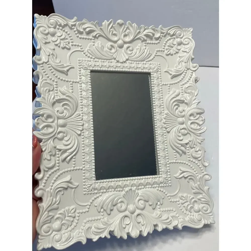 Set of Two White Plastic Framed Mirrors Decor Chic Cottage Core Decor Frames